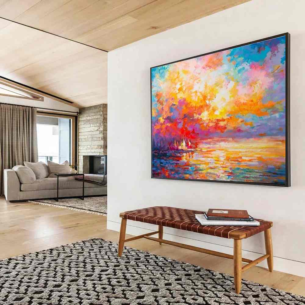 Adding Original Handmade Bedroom Sunset Colorful Abstract Canvas Artwork F5OUO